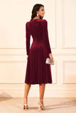 Dark Green A Line Velvet Long Sleeve Holiday Party Dress