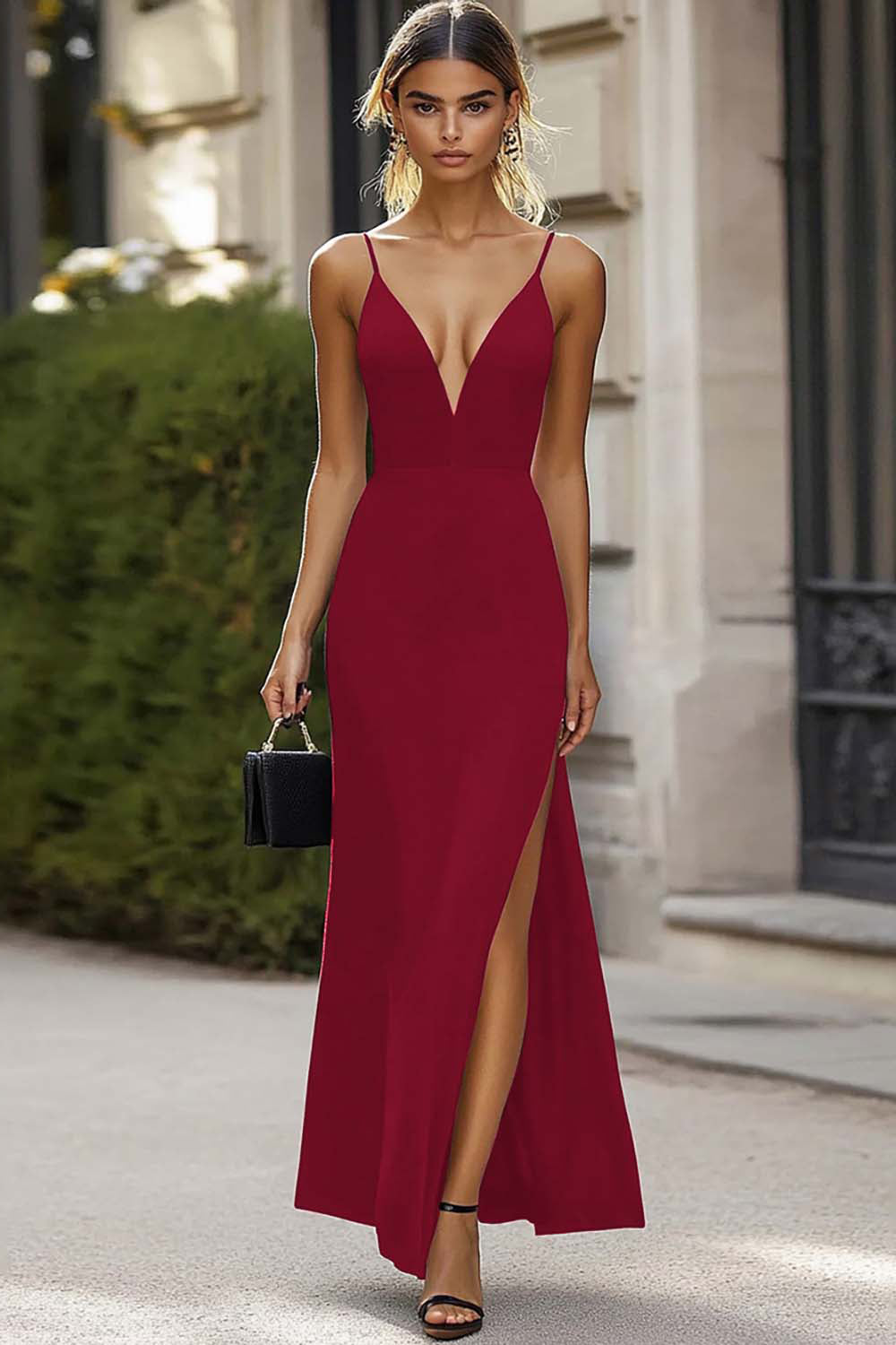 Black Spaghetti Straps Long Formal Dress with Slit