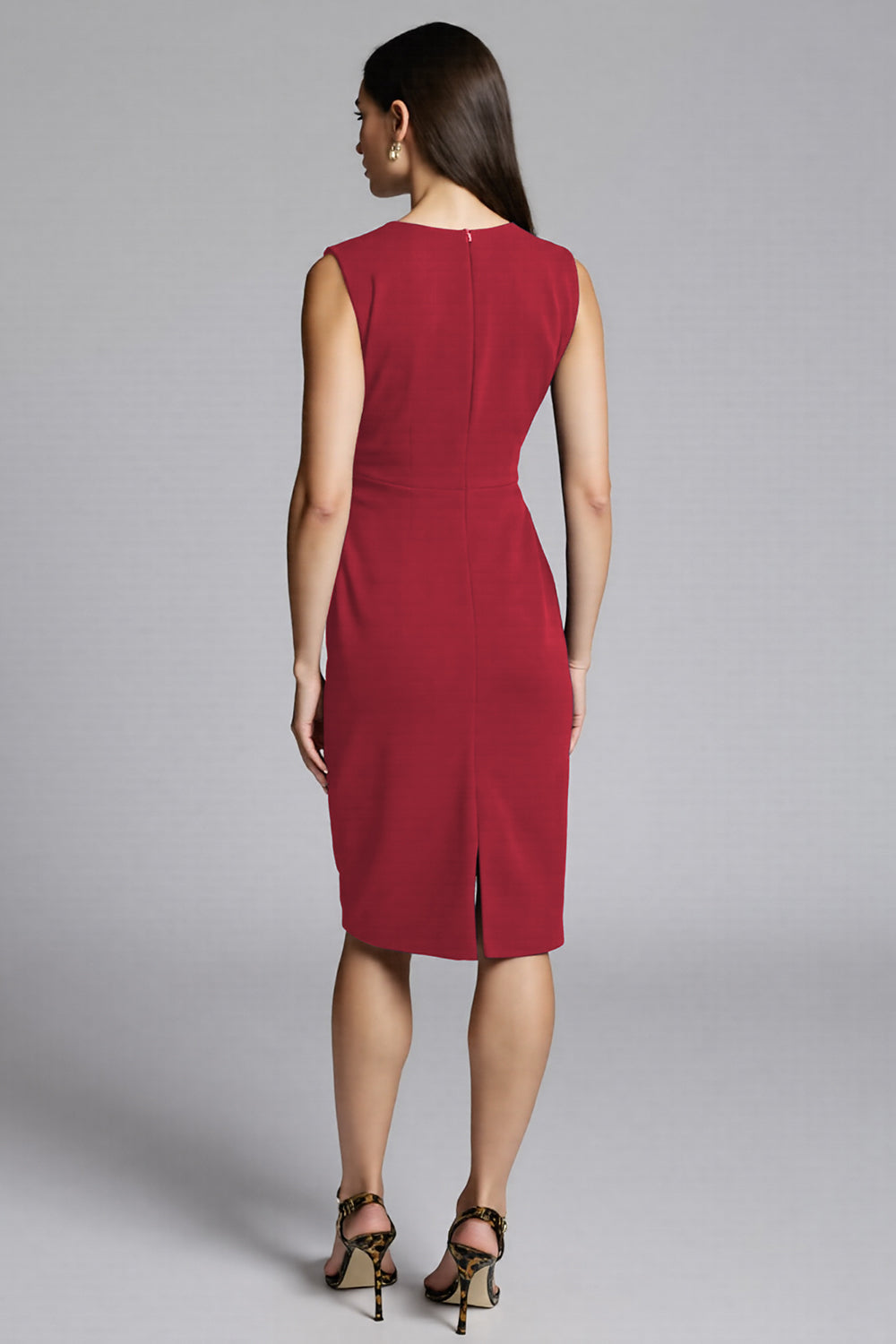 Navy Sheath Ruched Midi Work Dress