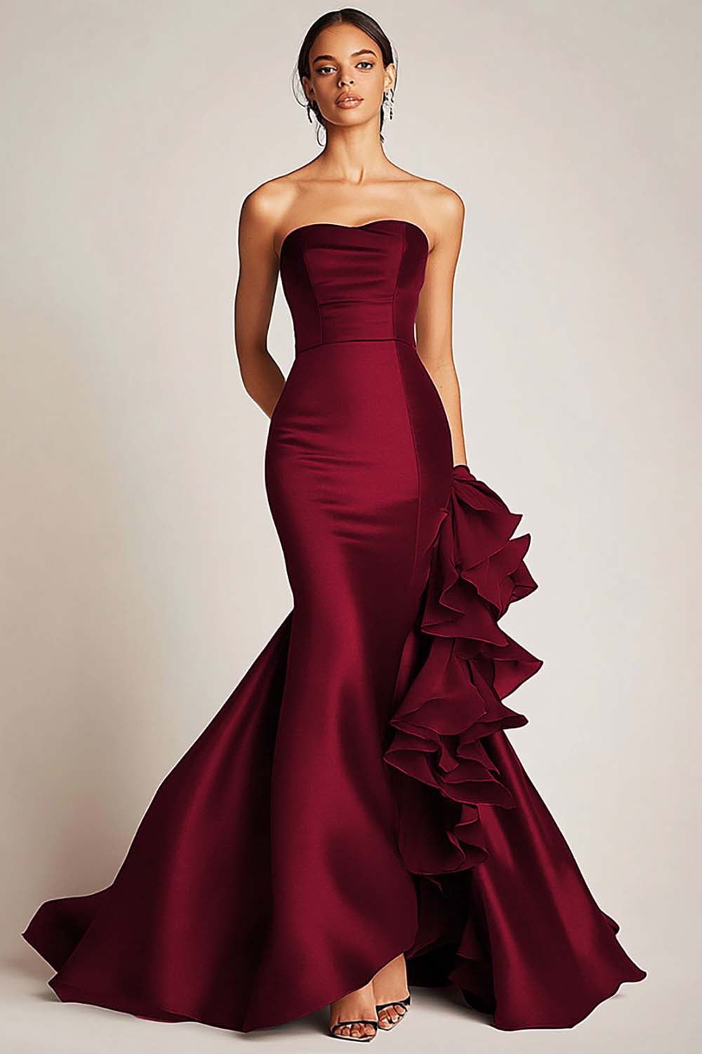 Strapless Black Mermaid Satin Formal Dress
