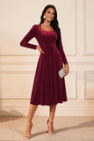Dark Green A Line Velvet Long Sleeve Holiday Party Dress