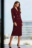 Black Pencil Midi Peak Lapel Work Dress