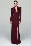 Black 2 Piece Peak Lapel Work Dress with Slit
