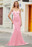 Dark Green Mermaid Off The Shoulder Prom Dress with Ruffles