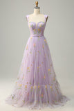 Elegant A-Line Square Neck Green Long Prom Dress with Embroidery