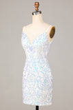 Exquisite Outlook Sheath Spaghetti Straps White Sequins Short Homecoming Dress