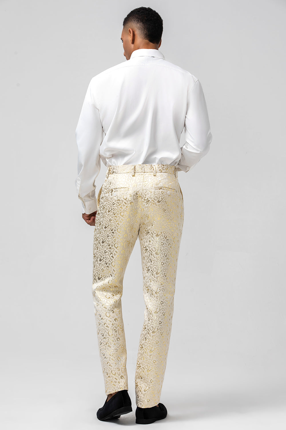 Glitter Champagne Shawl Lapel Jacquard 2 Piece Men's Prom Suits with Belt