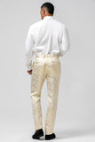 Glitter Champagne Shawl Lapel Jacquard 2 Piece Men's Prom Suits with Belt