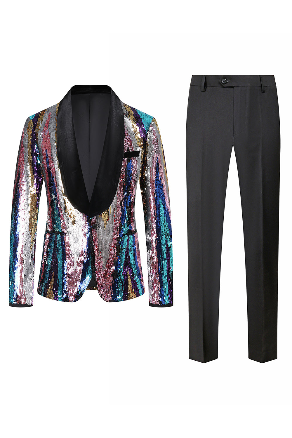 Glitter Colorful Sequins 2 Piece Men Suits