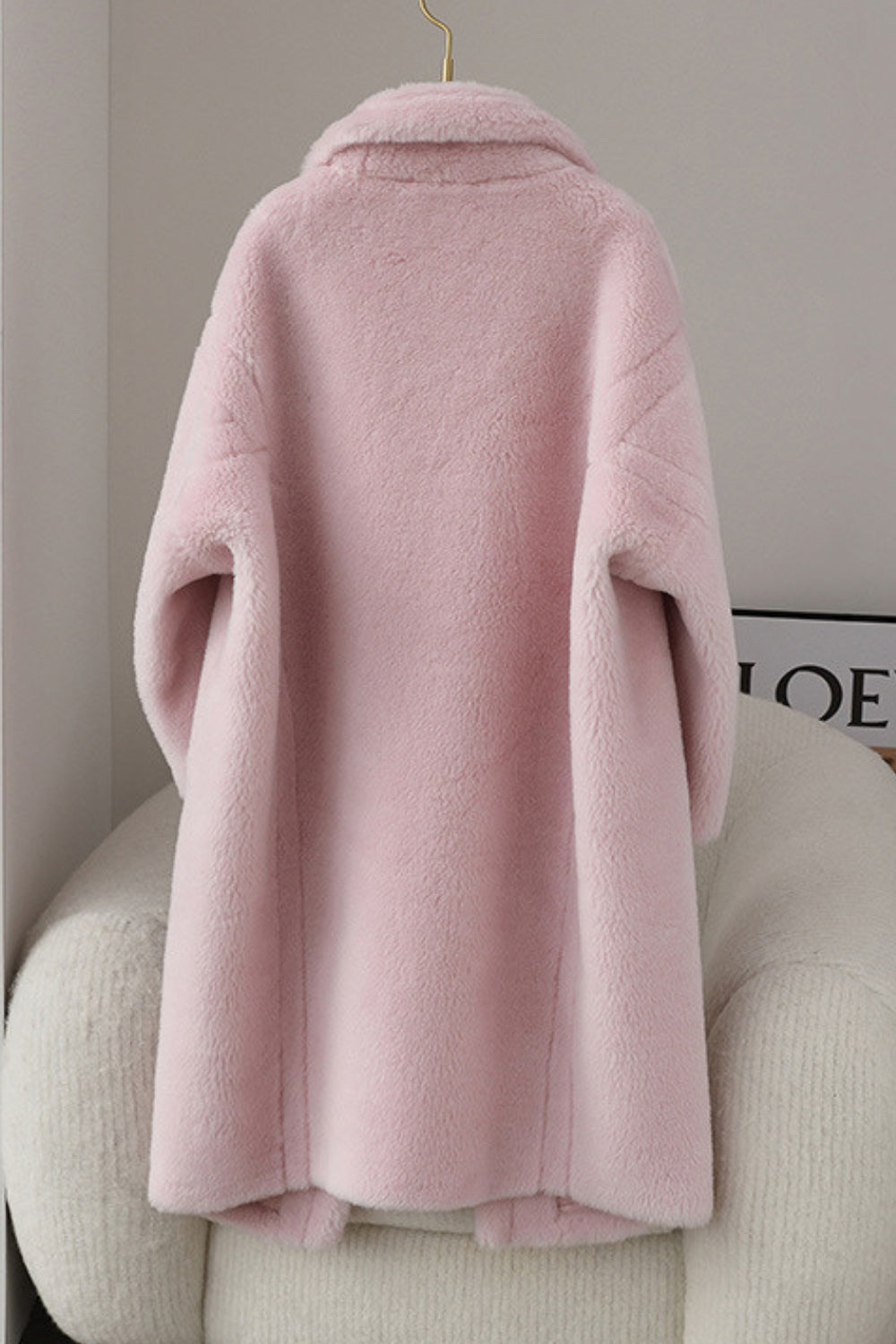 Brown Notched Lapel Long Teddy Wool coat