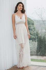Spaghetti Straps Lace Elegant White Graduation Dress