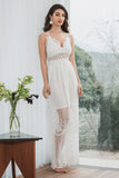 Spaghetti Straps Lace Elegant White Graduation Dress