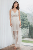 Spaghetti Straps Lace Elegant White Graduation Dress
