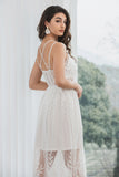 Spaghetti Straps Lace Elegant White Graduation Dress