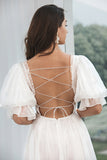 Cute Tulle Pleated White Graduation Dress with Lace-up Back