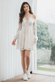 Elegant Off the Shoulder Lace White Graduation Dress with Long Sleeves