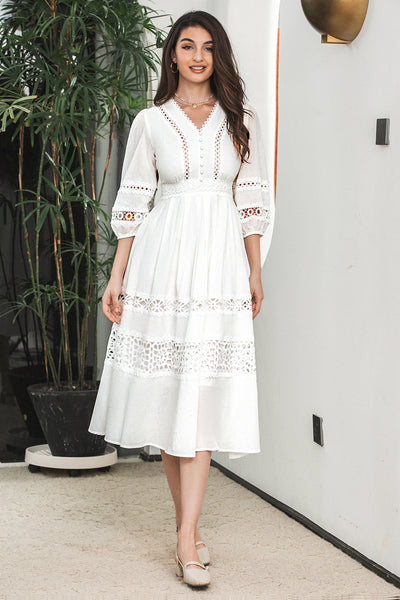「かわいい～！」 Women Zapaka Cute 3/4 Lace with Dress Graduation Boho White ワンピース
