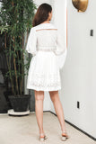 Cute White A-Line Polka Dots Short Graduation Dress with Sleeves