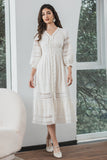 Tea-Length Lace Elegant White Graduation Dress with Long Sleeves