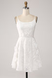 Modest White A-Line Spaghetti Straps Short Graduation Dress