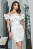 Simple White Bodycon Off the Shoulder Short Graduation Dress