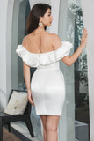 Simple White Bodycon Off the Shoulder Short Graduation Dress