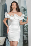 Simple White Bodycon Off the Shoulder Short Graduation Dress