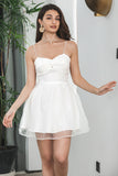 White A-Line Spaghetti Straps Short Simple Graduation Dress
