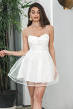 White A-Line Spaghetti Straps Short Simple Graduation Dress