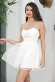 White A-Line Spaghetti Straps Short Simple Graduation Dress