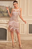 Blush Sparkly Fringes Great Gatsby Dress with Sequins