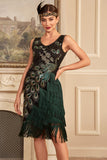 Sparkly Black Sequins Fringed 1920s Flapper Dress