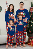 Dark Blue Plaid Pants Printed Long Sleeve Christmas Pajamas Set