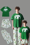 Dark Green Printed Short Sleeve Matching Family Pajamas