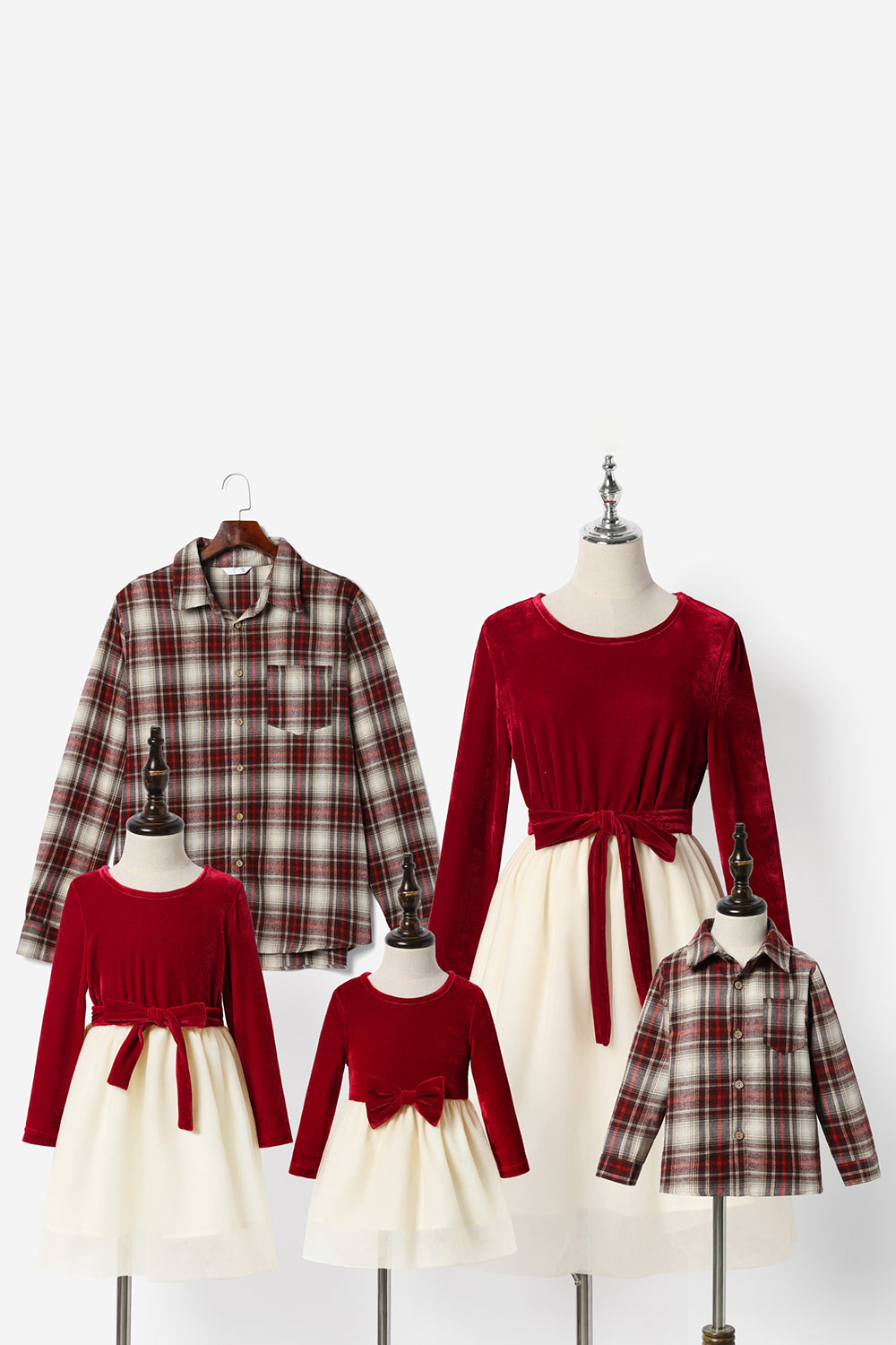 Red Plaid Long Sleeve Holiday Family Matching Outfits