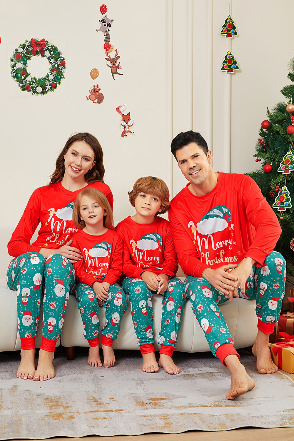 Red Merry Christmas Santa Print Family Matching Pajamas