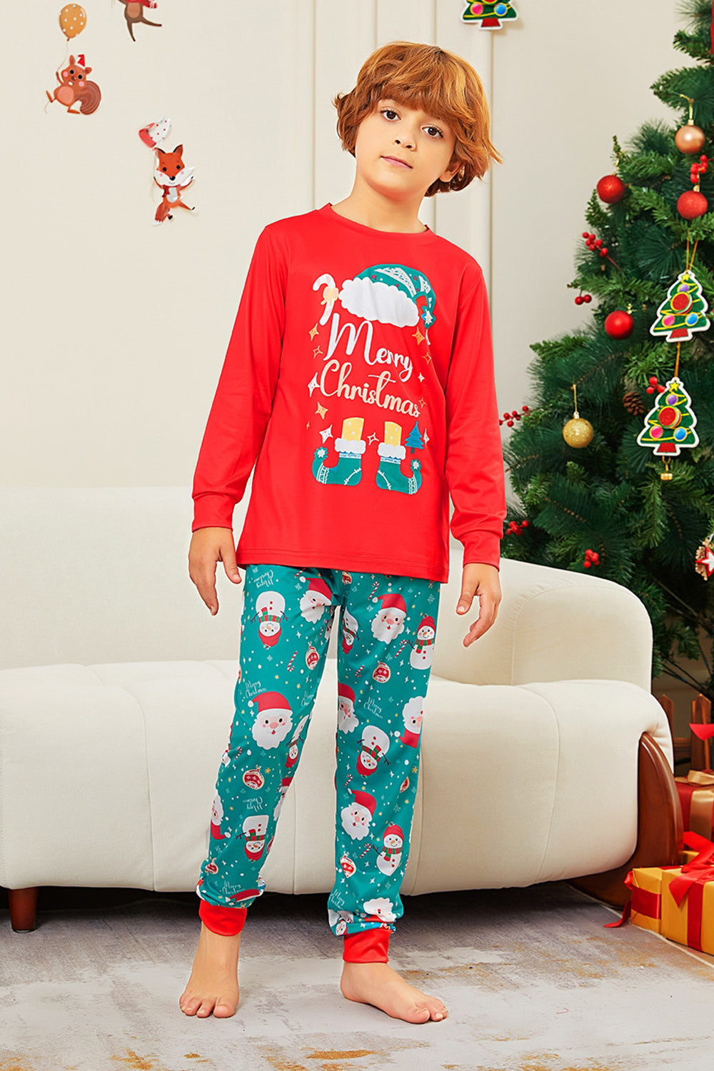 Red Merry Christmas Santa Print Family Matching Pajamas