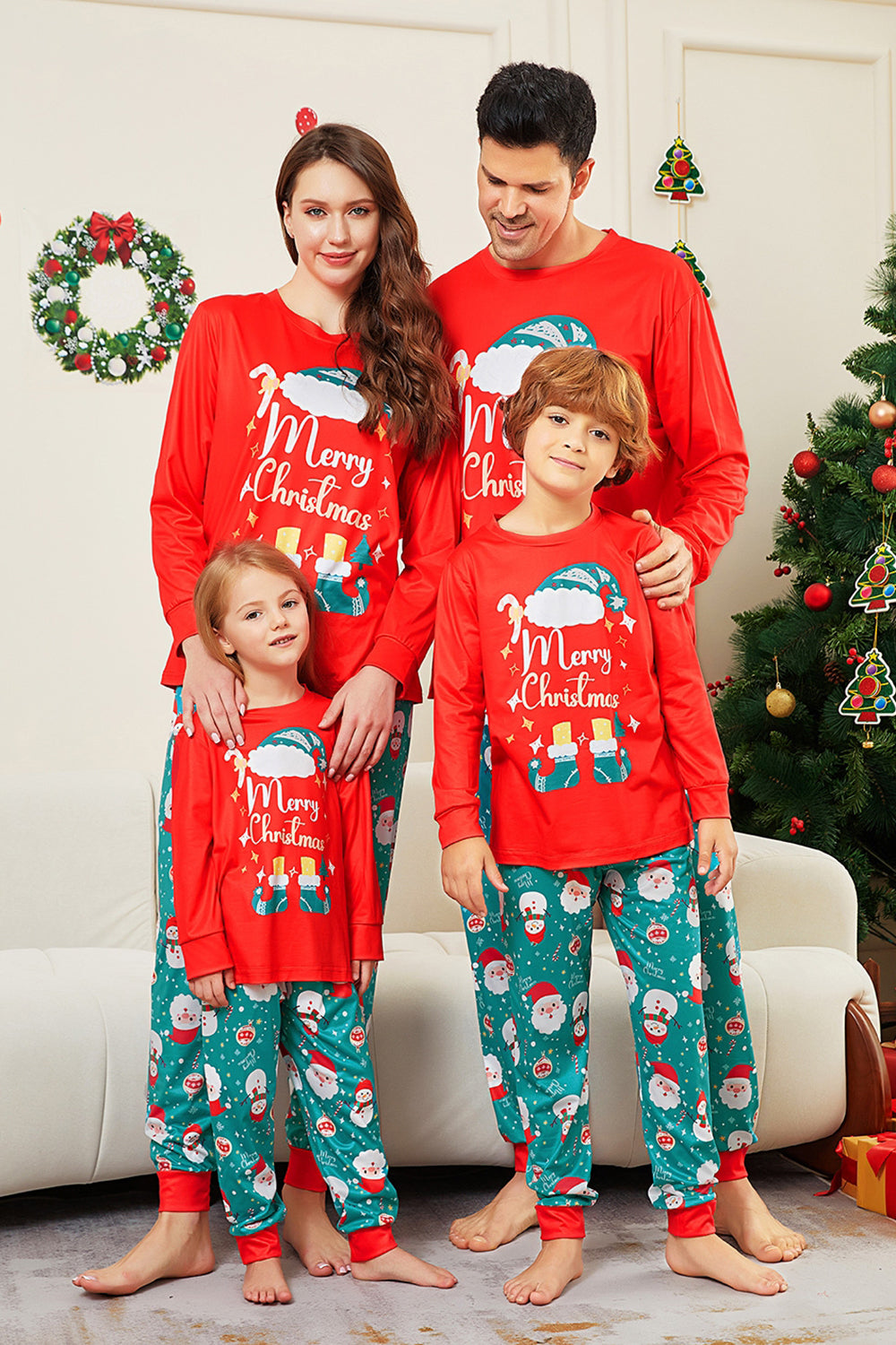 Red Merry Christmas Santa Print Family Matching Pajamas