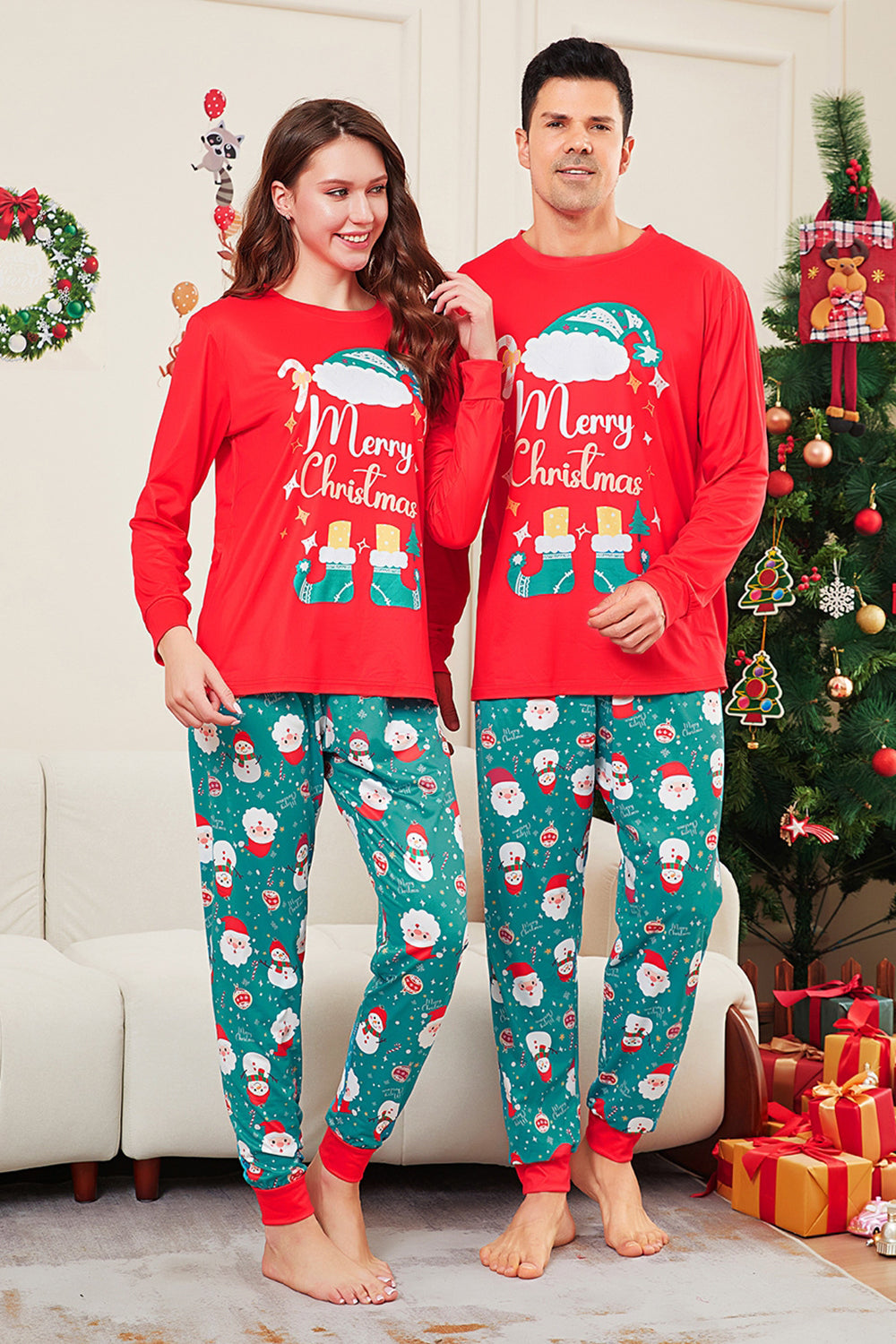 Red Merry Christmas Santa Print Family Matching Pajamas