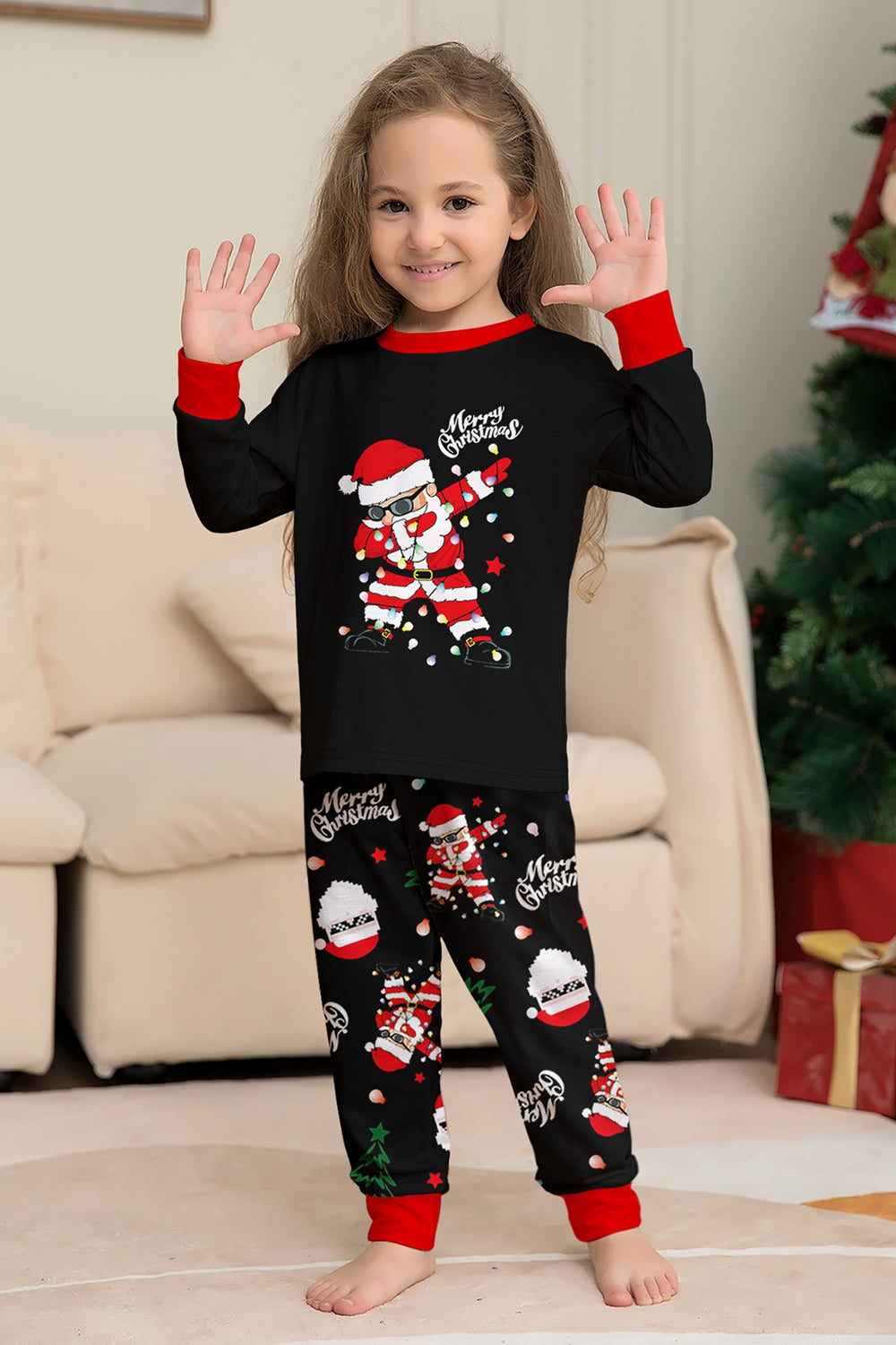 Black Christmas Santa Print Family Matching Pajamas Sets