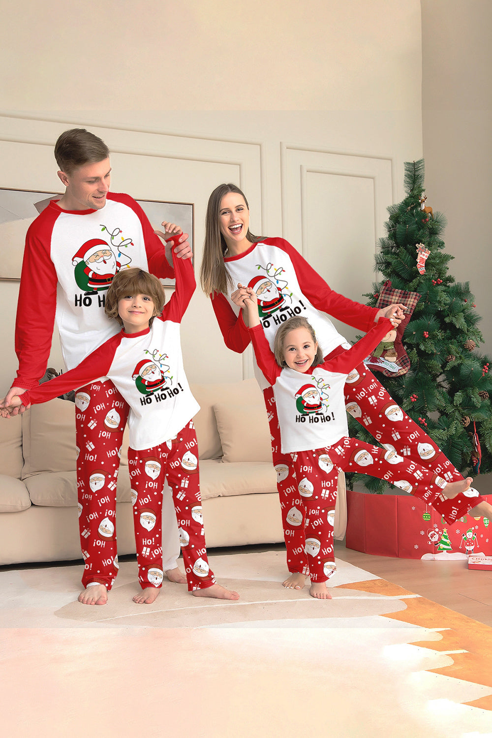 Red Santa Print Christmas Family Matching Pajamas