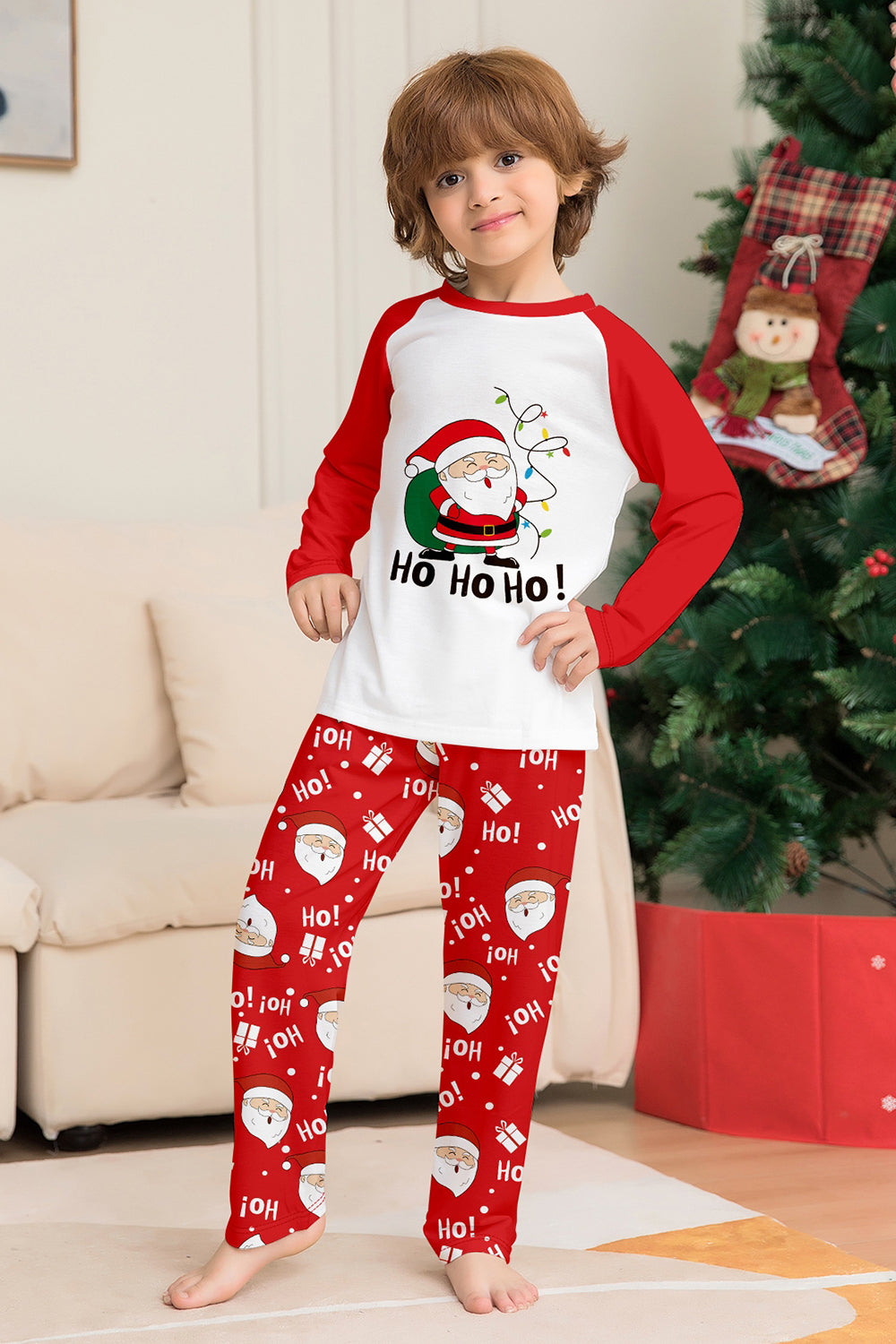 Red Santa Print Christmas Family Matching Pajamas