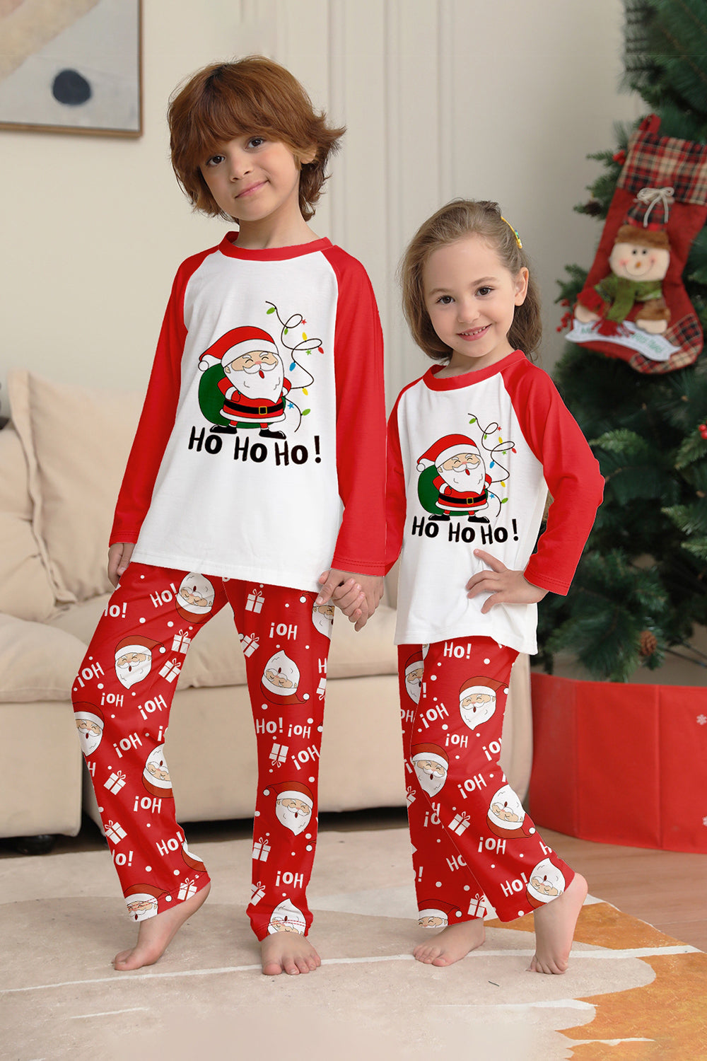 Red Santa Print Christmas Family Matching Pajamas