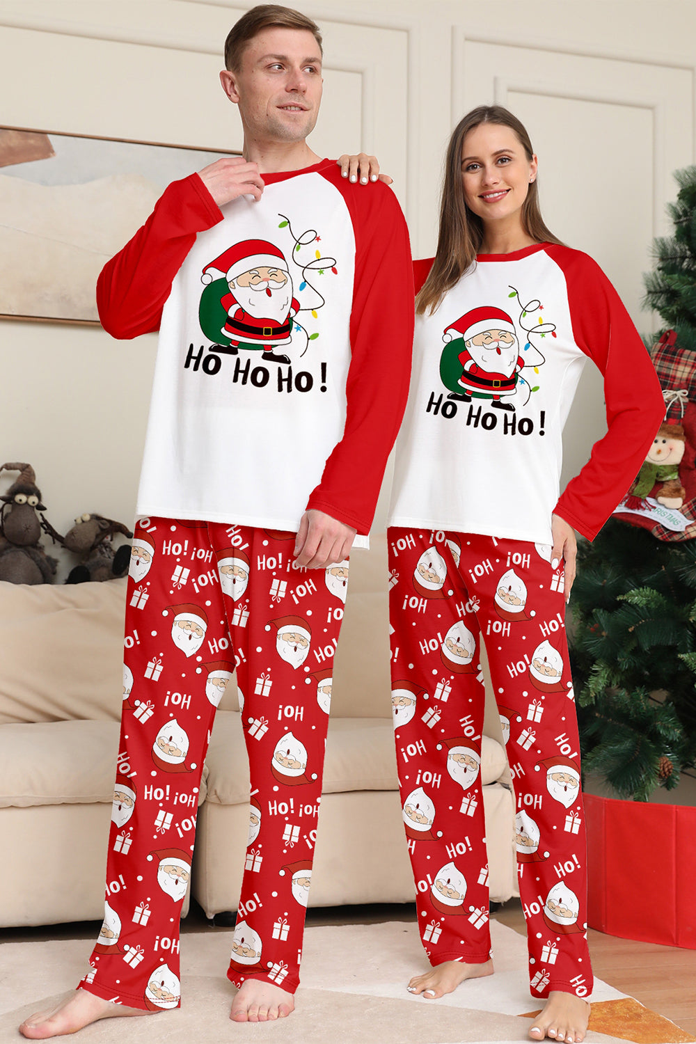 Red Santa Print Christmas Family Matching Pajamas