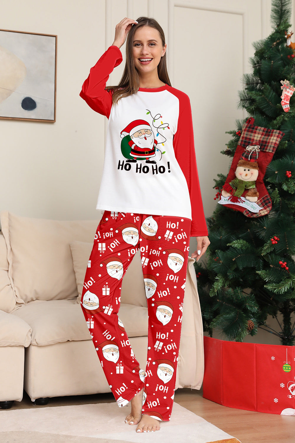Red Santa Print Christmas Family Matching Pajamas