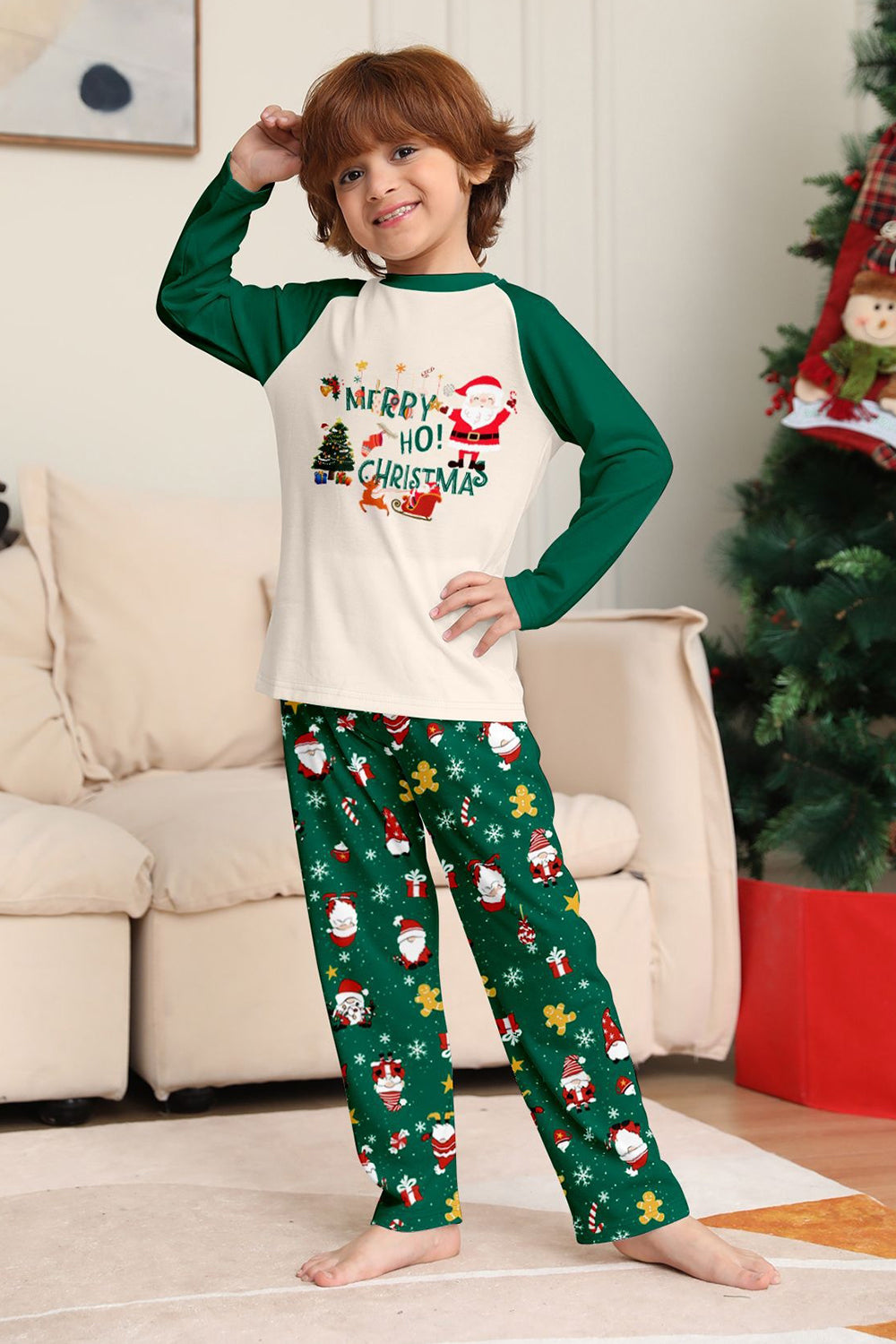 Dark Green Christmas Print Santa Family Matching Pajamas Sets