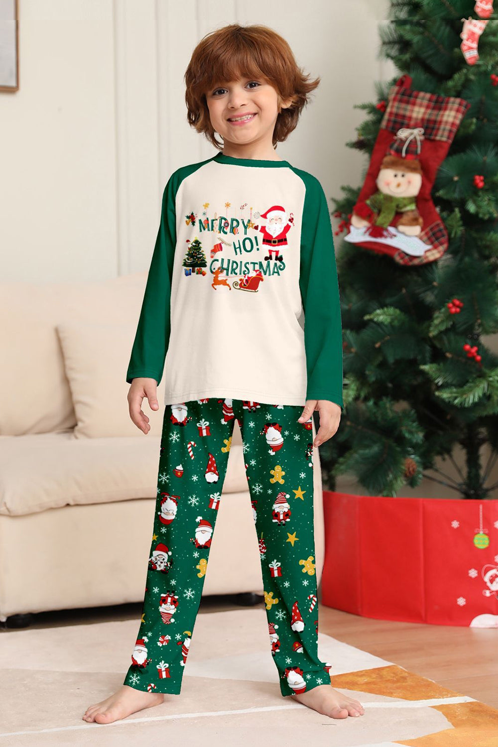 Dark Green Christmas Print Santa Family Matching Pajamas Sets