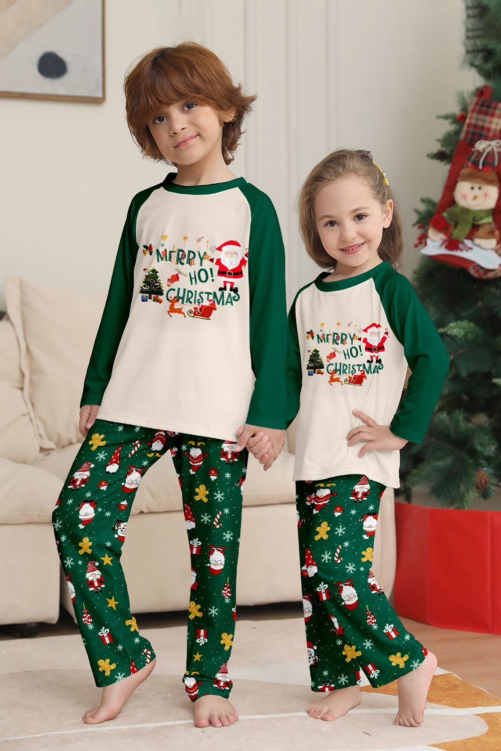 Dark Green Christmas Print Santa Family Matching Pajamas Sets