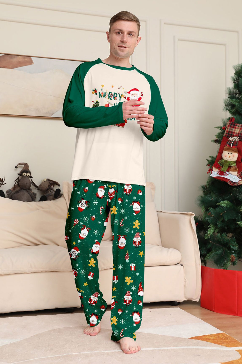 Dark Green Christmas Print Santa Family Matching Pajamas Sets