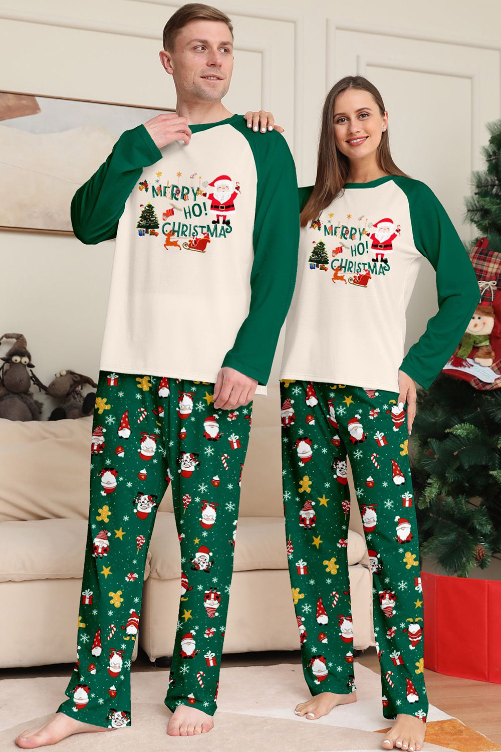 Dark Green Christmas Print Santa Family Matching Pajamas Sets